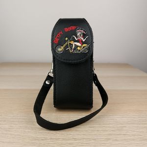 Vtg Motorcycle Riding Betty Boop Leather Flip Phone Pouch, Knife Case, Mini Bag